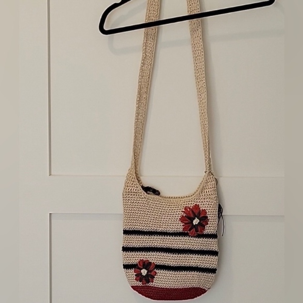 The Sak Cream and Red Crossbody Bag with Floral Design